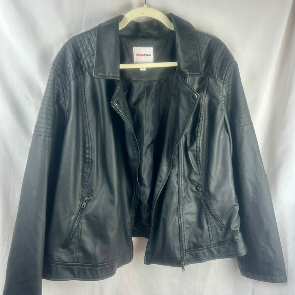 Bongo‎ Vegan Leather Moto Jacket Women Plus 3X Black Zipper Long Sleeves Pockets - Picture 3 of 7
